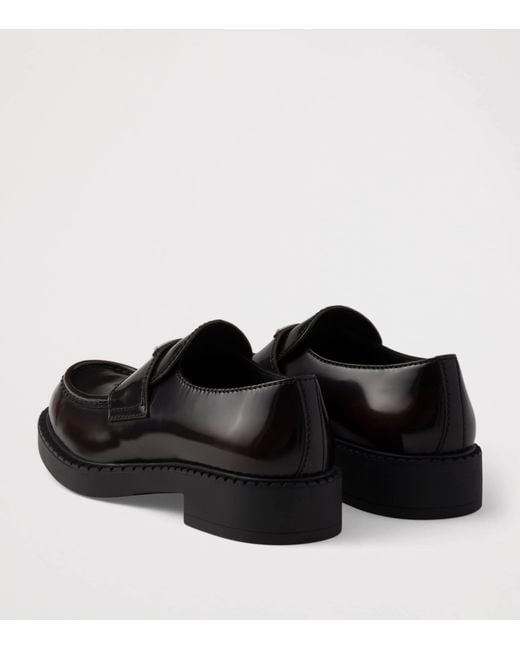 Prada Black Leather Brushed Triangle Loafers for men