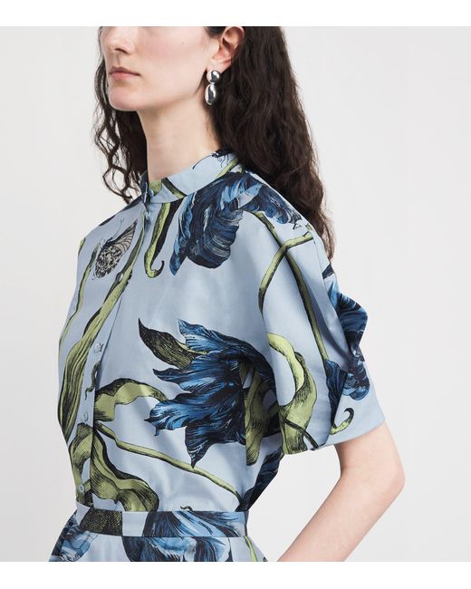 Erdem Blue Cotton Poplin Floral Blouse