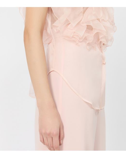 Max Mara Pink Silk Ruffled Blouse