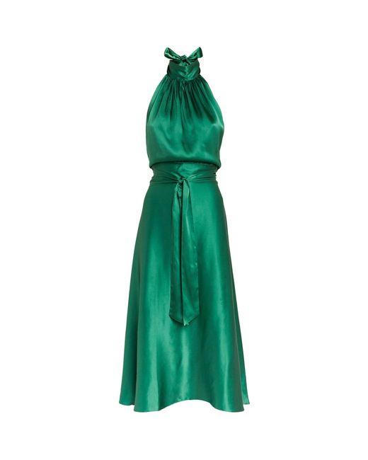 HARMUR Green Silk Classic Midi Dress