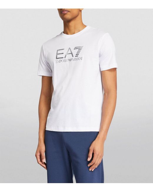 EA7 White Cotton Logo Print T-shirt for men