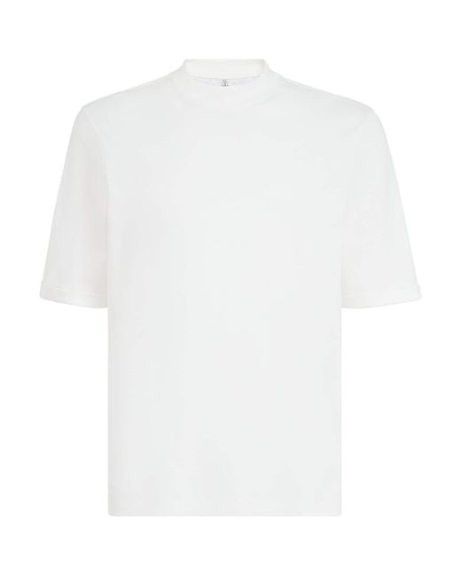 Brunello Cucinelli White Cotton High-Neck T-Shirt for men