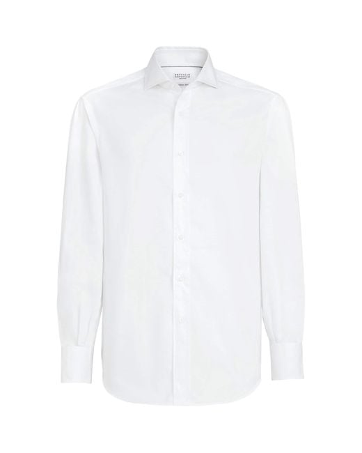 Brunello Cucinelli White Cotton Twill Shirt for men