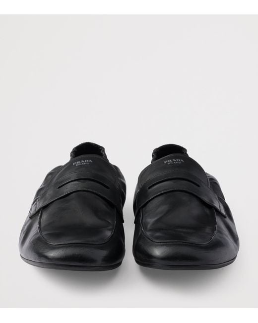 Prada Black Antiqued Leather Shuffle Loafers for men