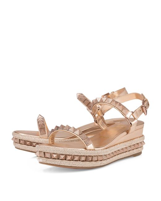 Christian Louboutin Natural Pyraclou Embellished Wedge Sandals 60