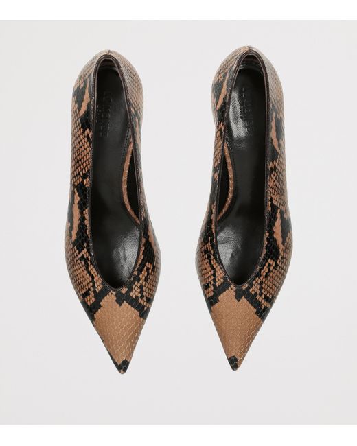 Le Monde Beryl Brown Leather Snake-Effect Babouche Pumps 35