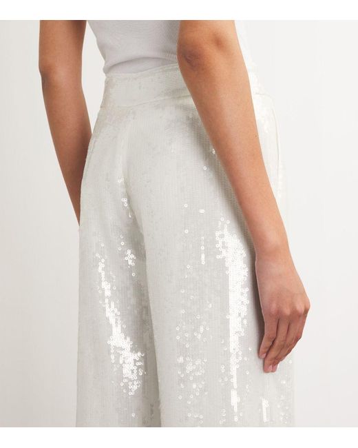 Theory White Sequinned Wide-Leg Trousers