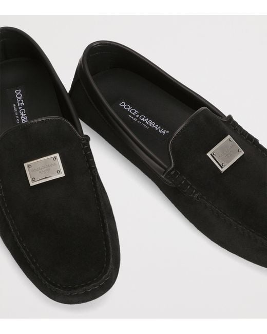 Dolce & Gabbana Black Split Calfskin Logo Plaque Driving Shoes for men