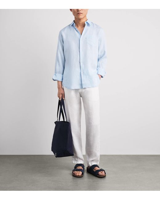 Derek Rose Blue Linen Monaco Shirt for men