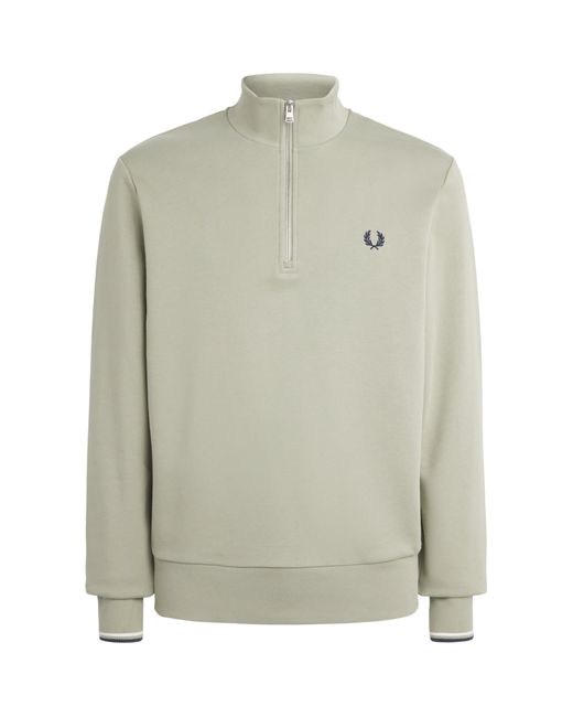 Fred Perry Gray Cotton Half-Zip Sweatshirt for men