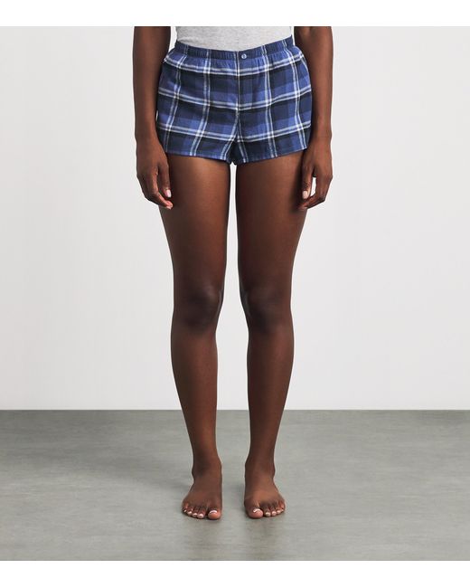 Skims Blue Cotton Check Cheeky Pyjama Shorts