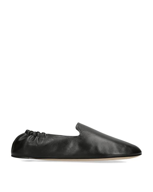The Row Black Casa Leather Slippers