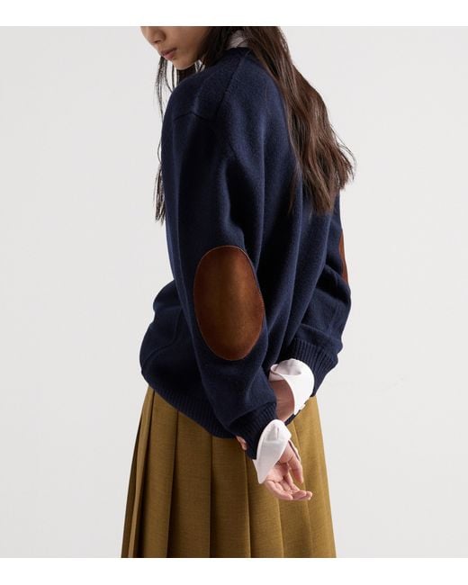 Prada Blue Wool Elbow-Patch Sweater