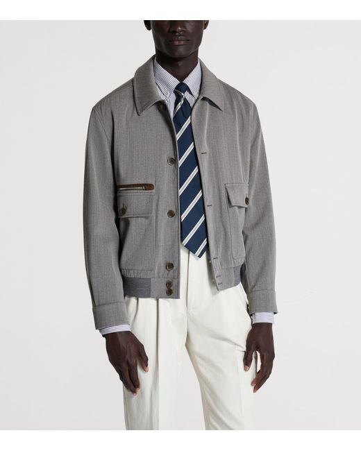 Dunhill Gray Wool Super 120S Bomber Jacket for men