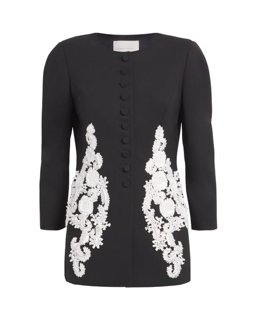 Carolina Herrera Black Wool-Blend Embellished Jacket