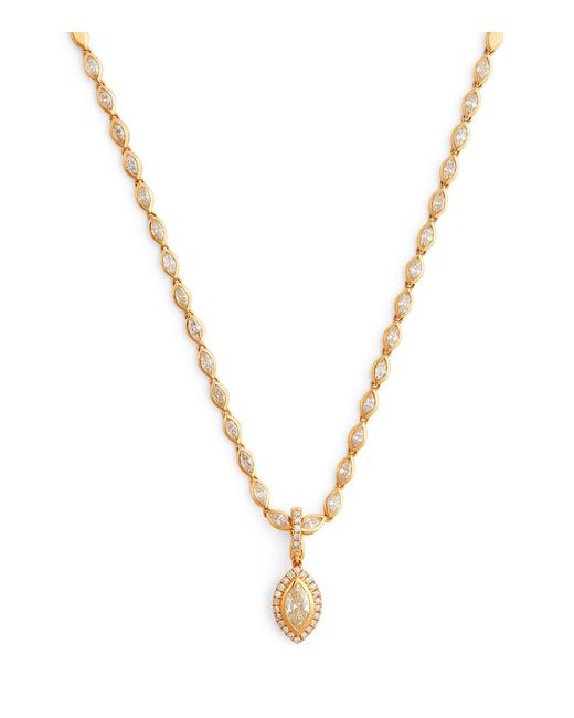 SHAY Metallic Yellow Gold And Diamond Halo Marquise Pendant Necklace