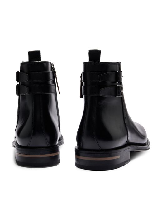 Boss Black Leather Buckled Ankle Boots for men