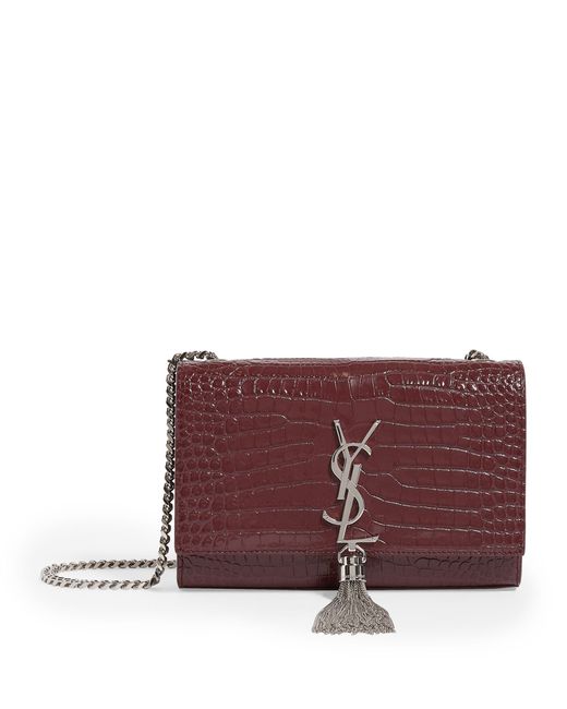 Saint Laurent Red Classic Medium Kate Monogram Croc-Embossed Leather Shoulder Bag