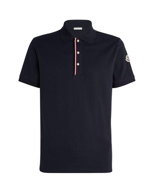 Moncler Blue Cotton Press-stud Polo Shirt for men