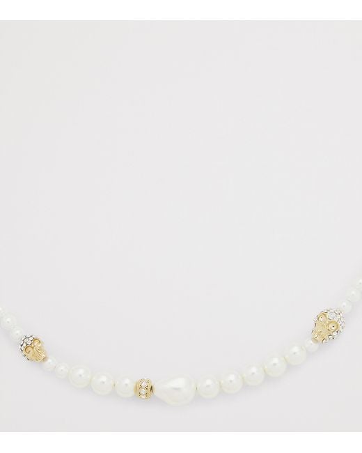 McQueen Metallic Faux Pearl And Skull Necklace for men