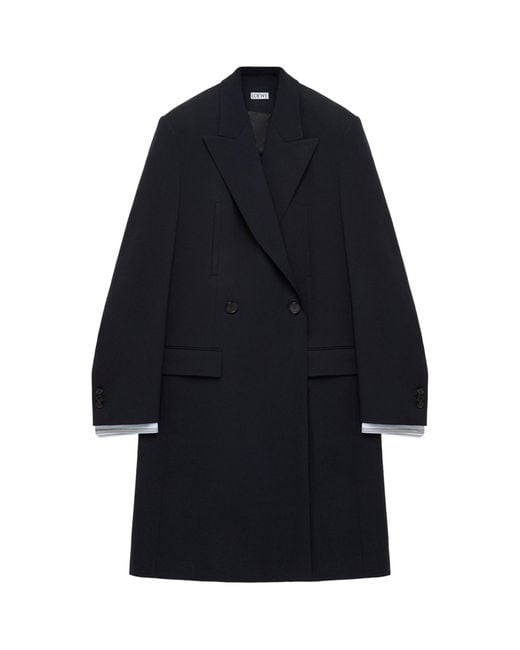 Loewe Blue Wool-Blend Double-Breasted Coat for men