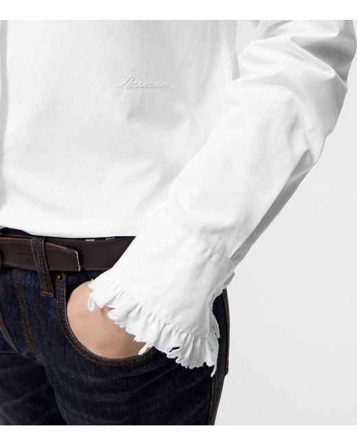 Burberry White Cotton Poplin Ruffle Shirt