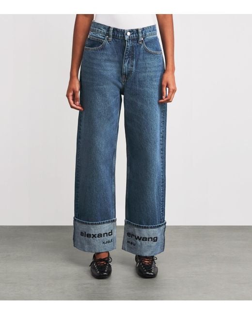 Alexander Wang Blue Logo Embroidered Mid-Rise Jeans