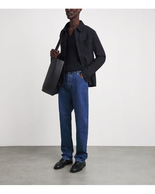 Jacob Cohen Blue Limited Edition Ostrich Leather-Patch Bard Slim Jeans for men