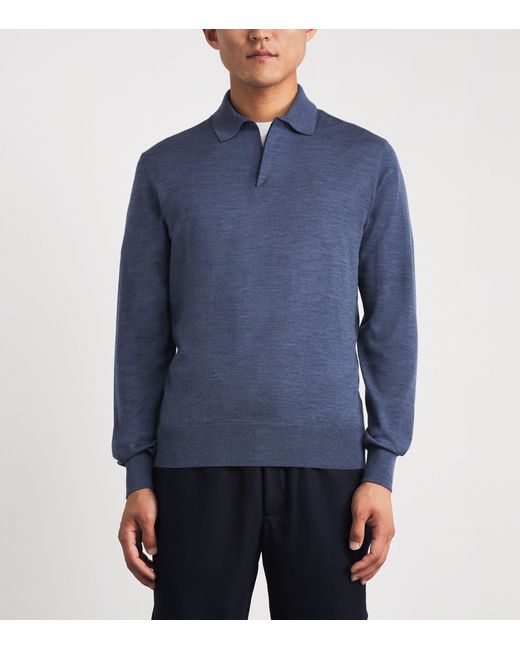 Sease Blue Virgin Wool Polo Shirt for men