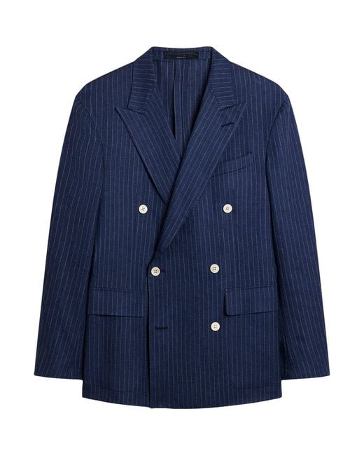Dunhill Blue Linen Double-Breasted Blazer for men