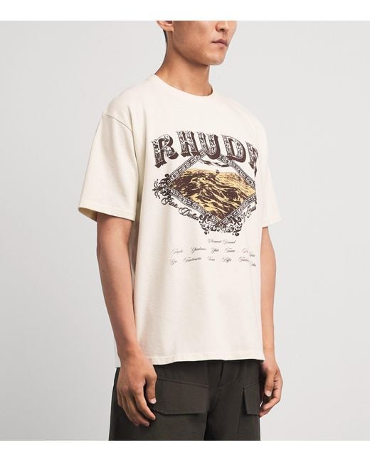Rhude White Cotton Dakar Print T-Shirt for men