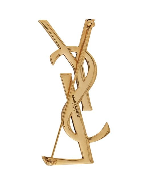 Saint Laurent Metallic Textured Logo Brooch