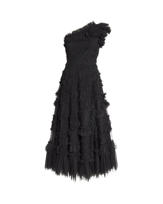 Needle & Thread Black One-Shoulder Aaliyah Ballerina Midi Dress