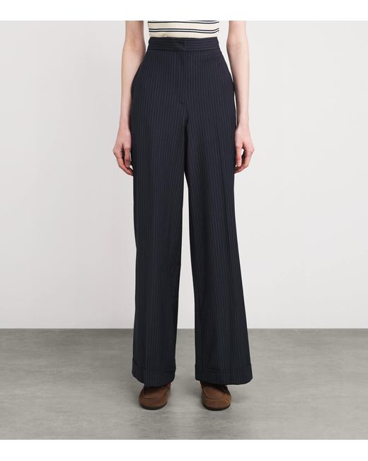 Claudie Pierlot Blue Wool-Blend Stripe Tailored Trousers