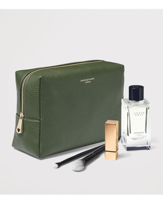Aspinal Green Large Leather London Cosmetic Case