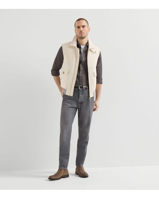 Brunello Cucinelli Gray Cotton Western Shirt for men