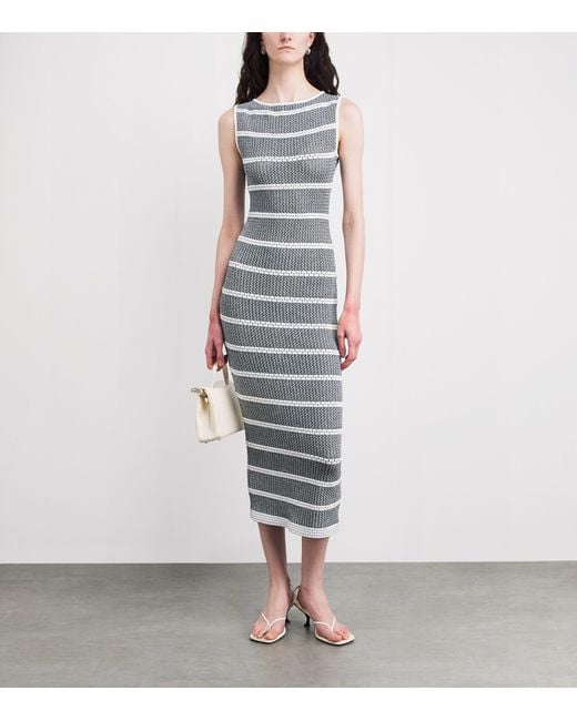Valentino Gray Knit Stripe Maxi Dress