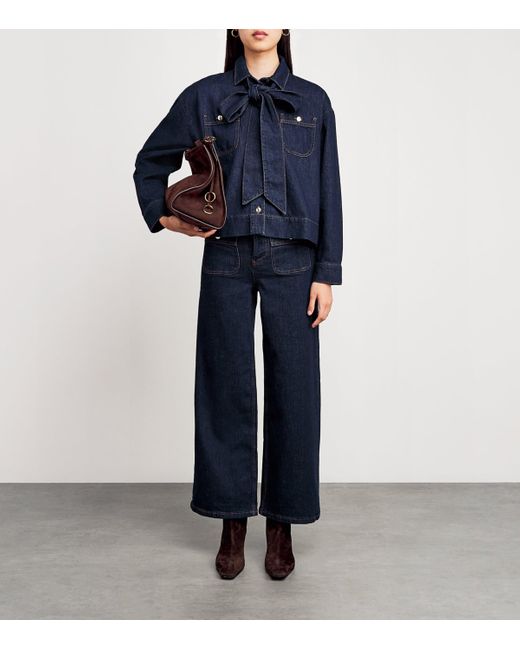 Maje Blue Bow-Detail Denim Jacket