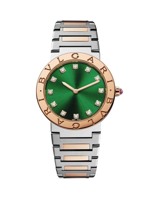 BVLGARI Green Stainless Steel And Rose Gold Lady Watch 33mm