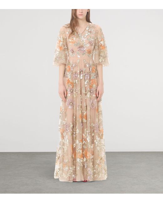 Valentino Natural Tulle Embellished Sequin Gown