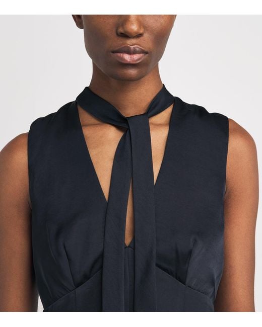 Claudie Pierlot Blue Satin Scarf-Neck Jumpsuit
