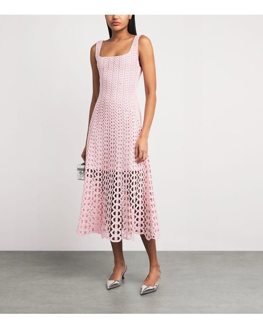 Maje Pink Embellished Crochet Midi Dress