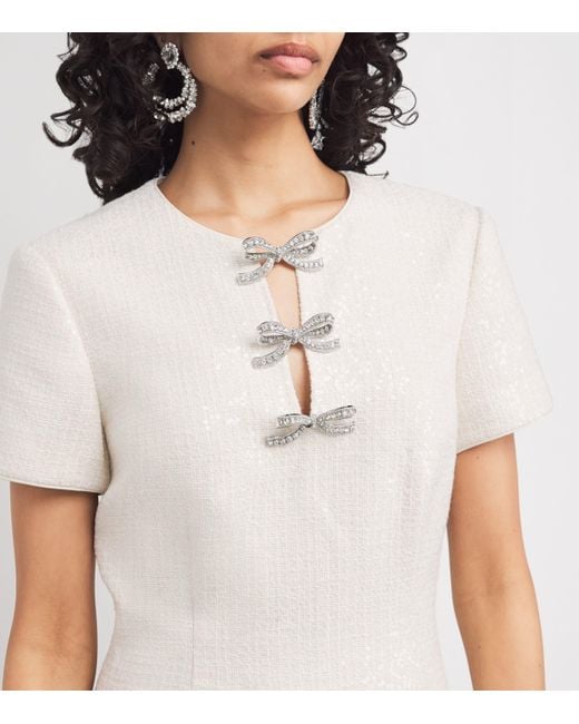 Self-Portrait White Sequin Bouclé Bow Midi Dress