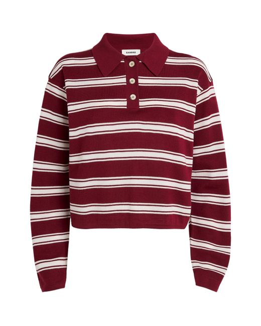 Sandro Red Wool-Blend Polo Sweater