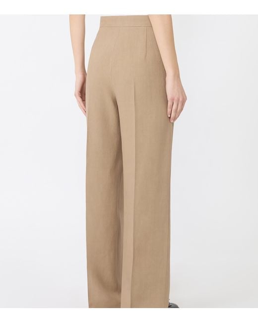 Max Mara Natural Linen Pleated Wide-Leg Trousers