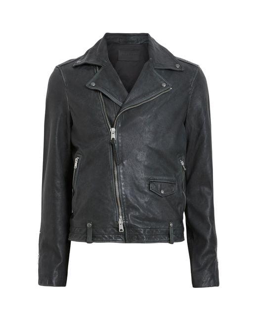 AllSaints Black Leather Rosser Biker Jacket for men