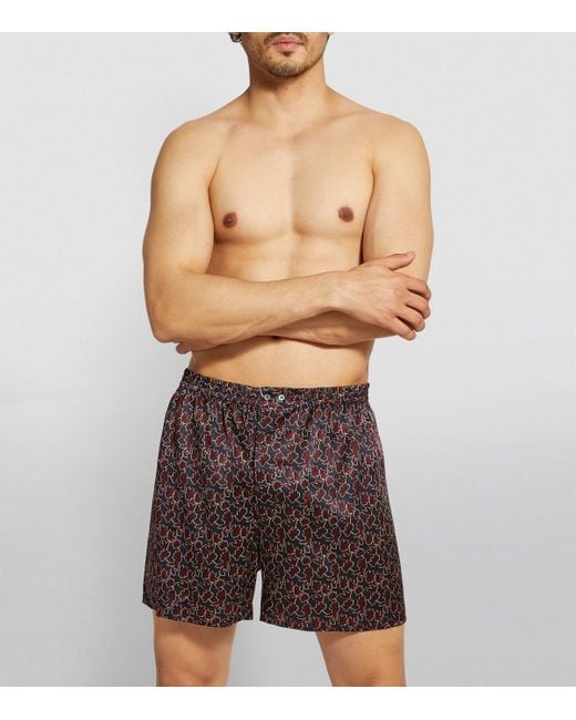 Zimmerli of Switzerland Purple Silk Leaf Print Boxer Shorts for men