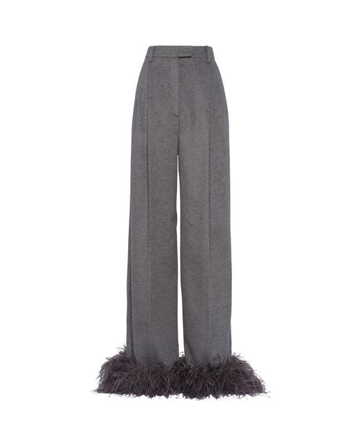 Prada Gray Cashmere Feather-trim Tailored Trousers