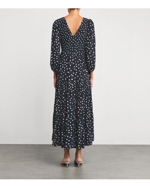 Rixo Blue Polka-Dot Brooke Midi Dress