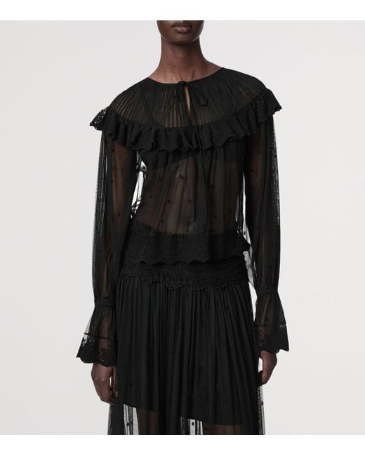 AllSaints Black Mesh Trixie Blouse